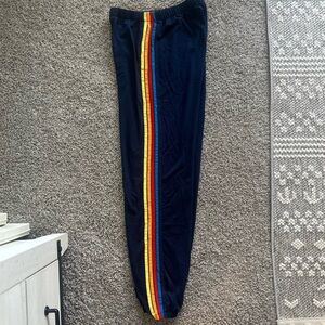 🌈 Aviator Nation INSPIRED Navy Track Pants with Rainbow Stripe - Size S/M